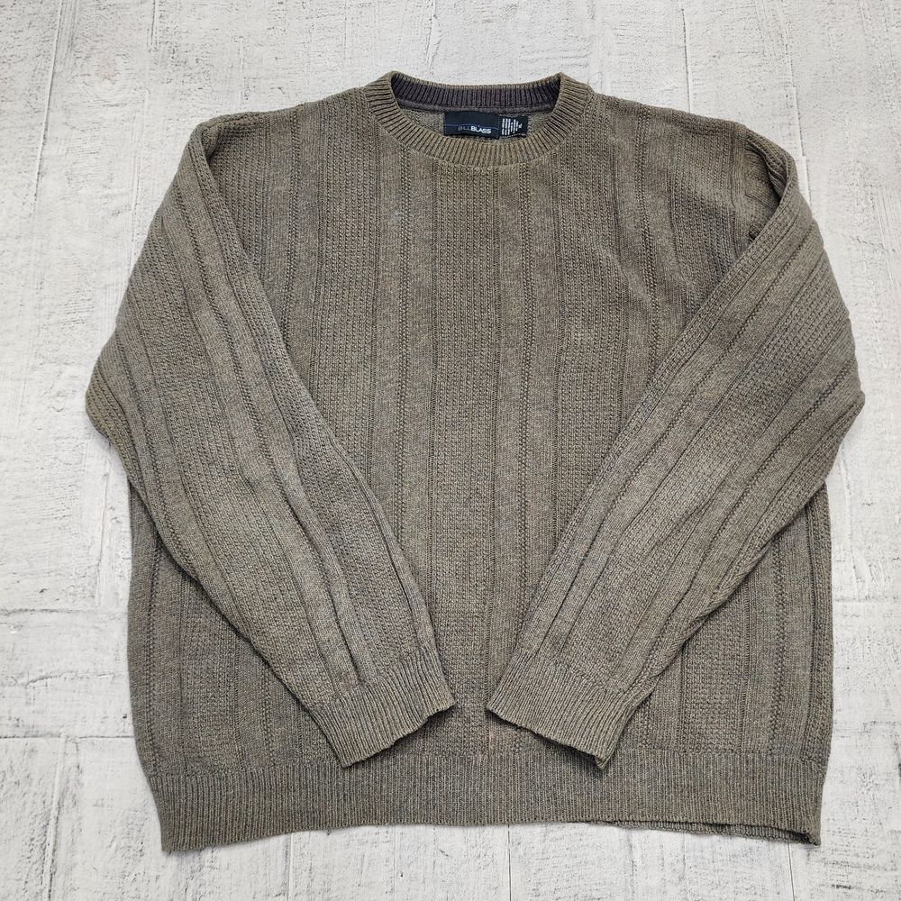 Vintage BILL BLASS Sweater Mens XL Knit Hand Framed Green Crewneck Grandpa Retro